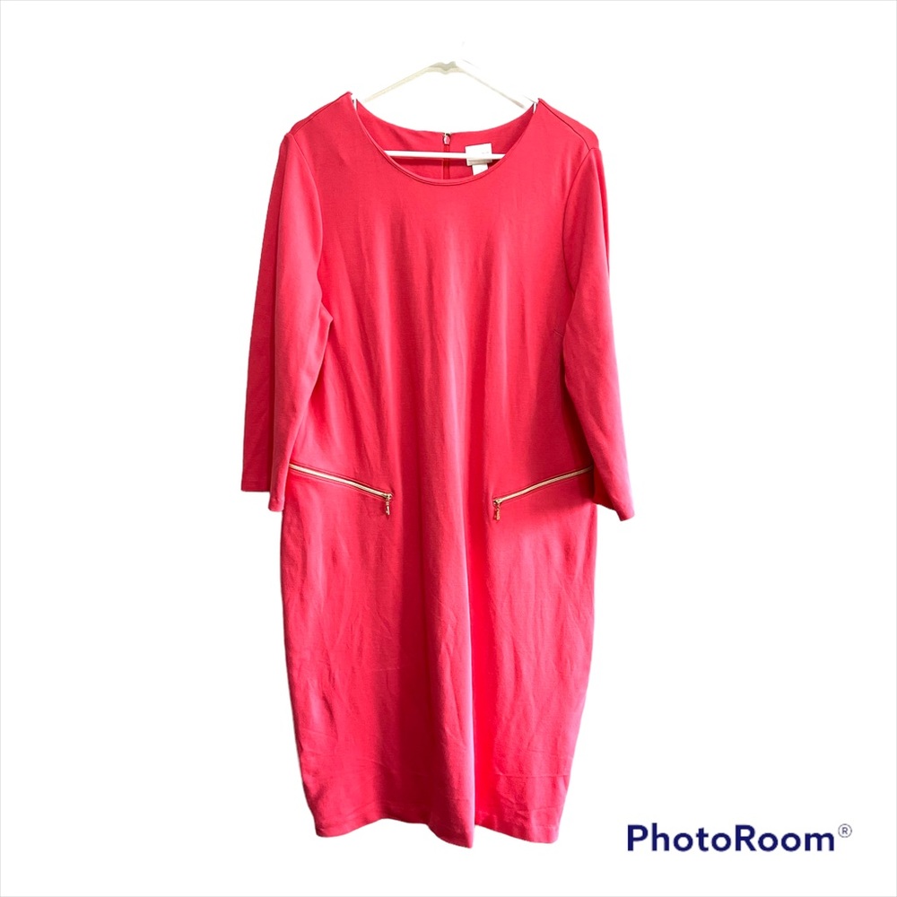 Chico's Coral Ponte Dress Size 2 (12/14) - Picture 3 of 8